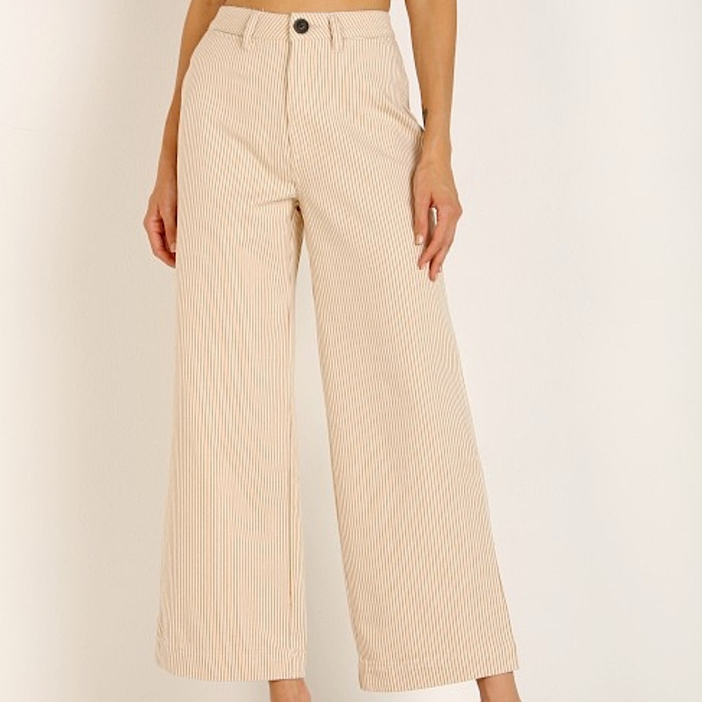 ROLLA'S Beige Striped Chinos. Old Mate Wide Leg Pants.